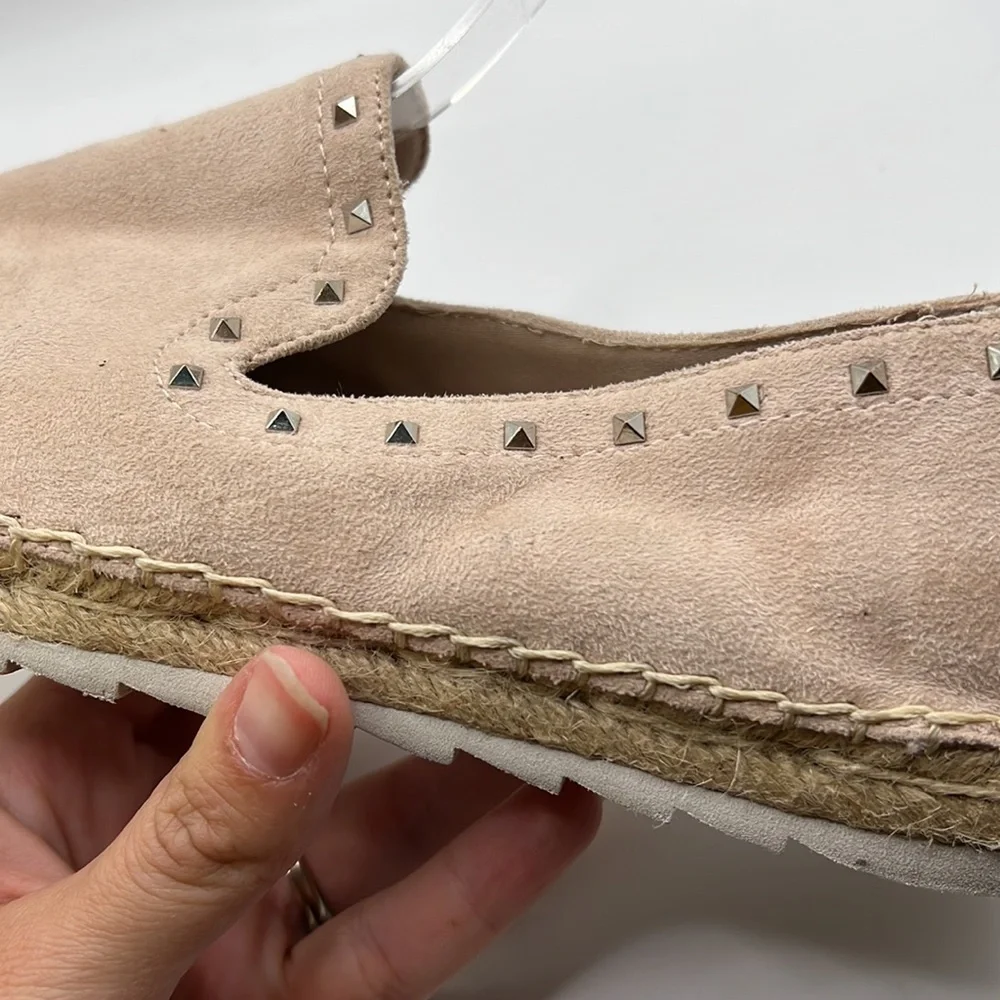 Marc Fisher Chequer Slip On Shoes Flats Espadrille Pink Tan Studded Womens 7 M